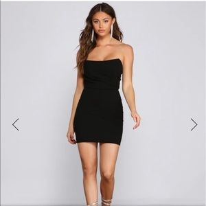 Black strapless crepe dress